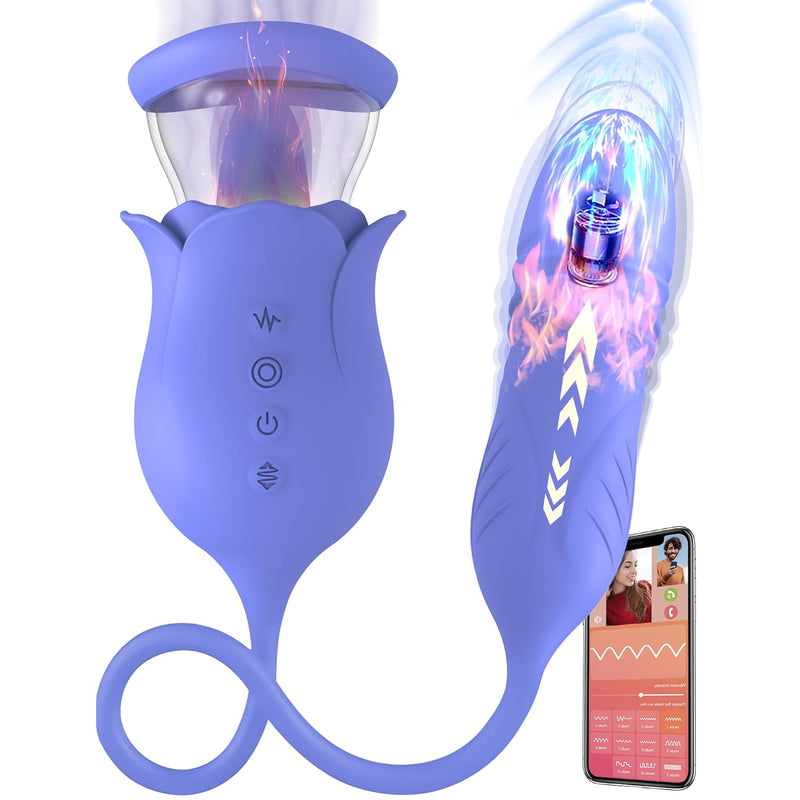 Rose Sex Toy Vibrator Dildo For Women - App Remote Rose Adult Toys With 8 Thrusting 10 Tongue Vibrating Stimulator For Womens Couples - 5In1 Heated Sex Toys For Clit, G Spot And Nipples Pleasure