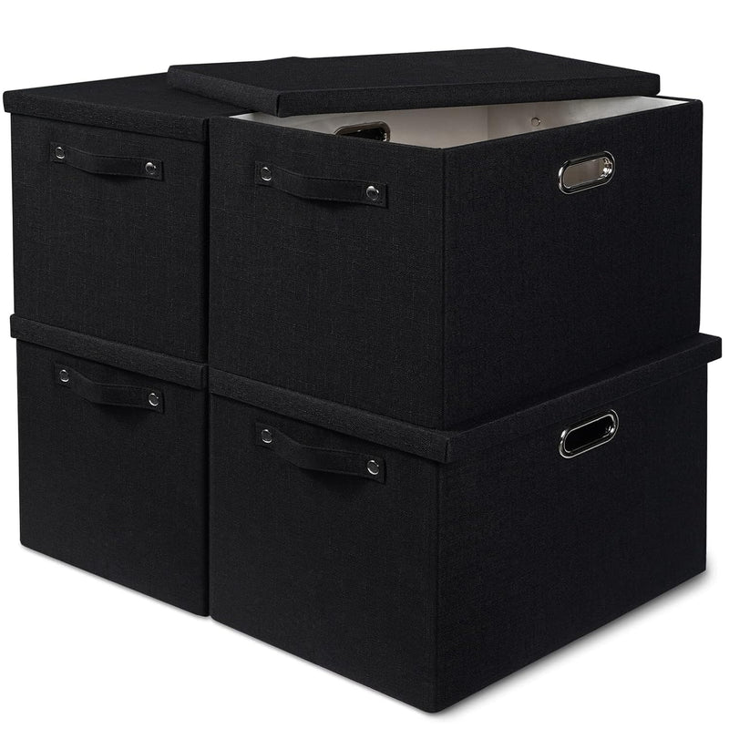 4X39L Large Black Storage Bins With Lids - Foldable Closet Storage Bins For Clot