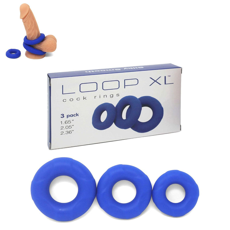 Loop Xl Cock Rings - Medical Grade Silicone Penis Enhancer Set For Men - Last Longer & Get Harder Erections - Supports Ed - Set Of 3 Small Medium Large - Blue