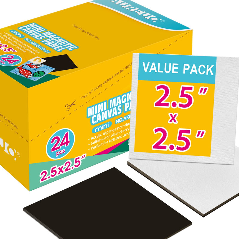 24 Pack Mini Magnetic Canvas Panels, 2.5 x 2.5 Inch Boards for Painting & Crafts