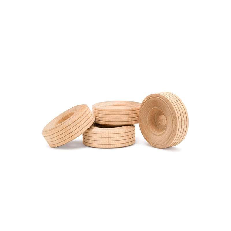 12 Pack Mini Wooden Wheels, 2 Inch Treaded Wheels for DIY Car Crafts