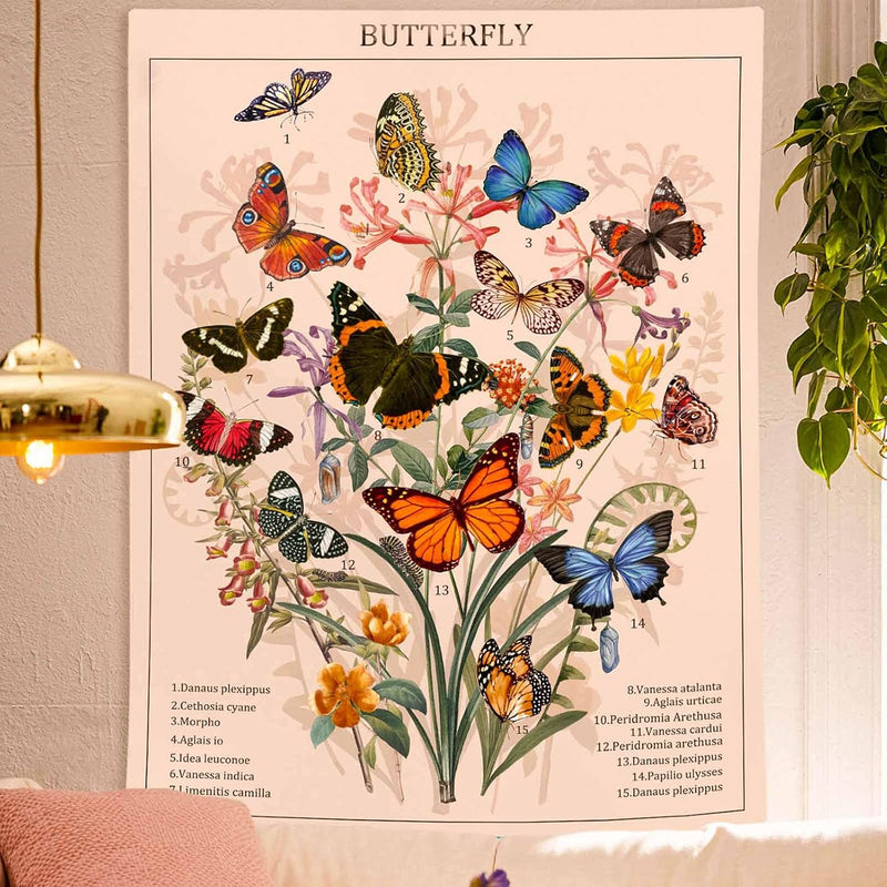 Butterfly Tapestry Flower Tapestries Vintage Vertical Floral Tapestry Wall Han