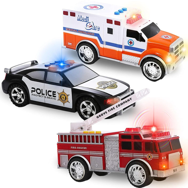 Liberty Imports 3-in-1 True Hero Emergency Rescue Vehicles Kids Toy Cars Pl