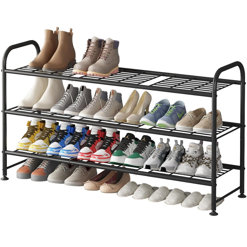 Shoe Rack 3 Tier Storage Organizer For Closet Entryway Metal Black