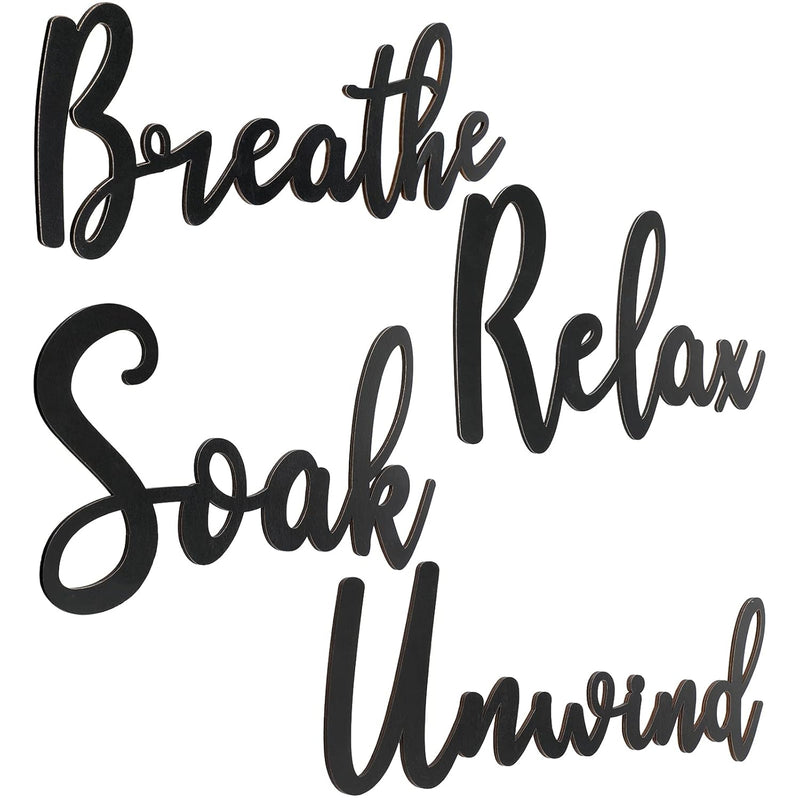 4 Pieces Bathroom Decor Wooden Bathroom Sign Soak Relax Unwind Breathe Plaque
