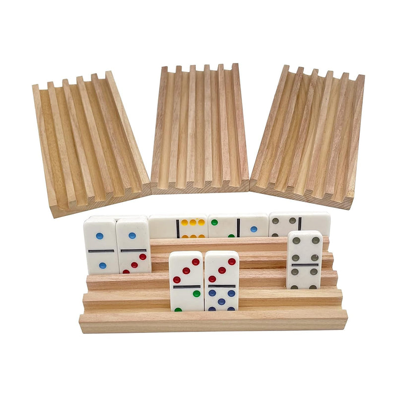 Natural Wood Domino Racks, Domino Tiles Holders,Domino Trays Set Of 4 For M