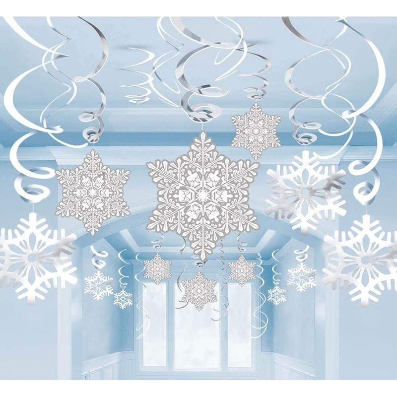 42Ct Christmas Snowflake Hanging Swirl Decorations - Winter Party Wonderland X