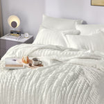 Full Seersucker Comforter Set With Sheets Ivory Bed In A Bag 7-Pieces All Season Bedding Sets With Comforter, Pillow Sham, Flat Sheet, Fitted Sheet, Pillowcase