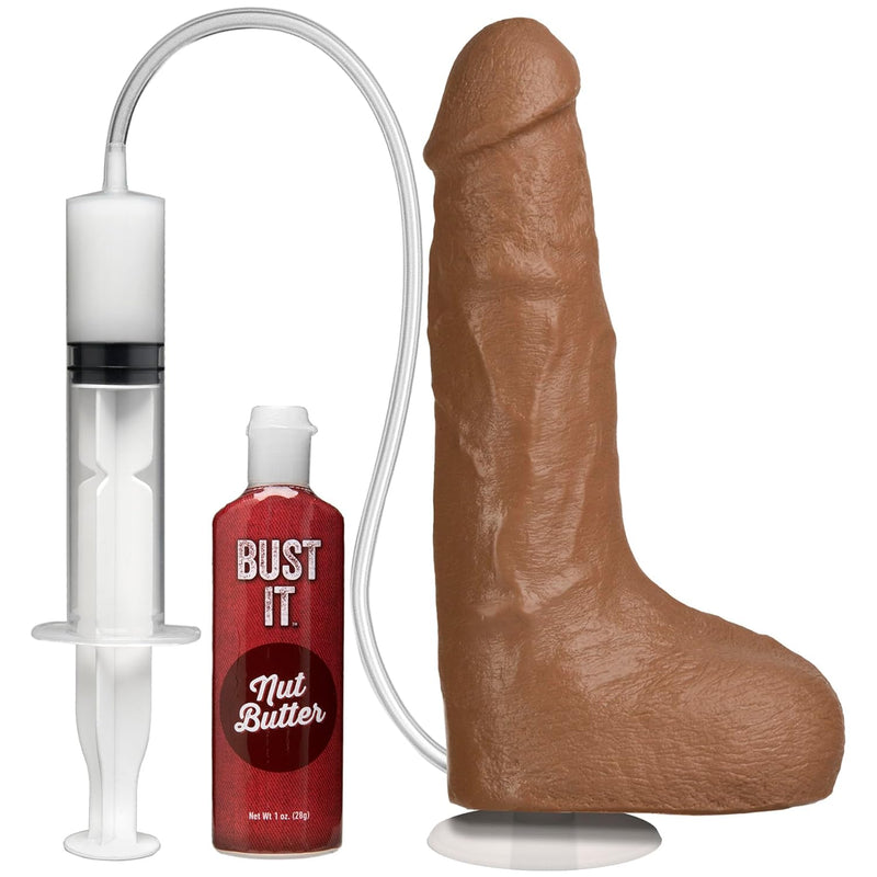 Bust It - Squirting Realistic Firmskyn Dildo With Removable Vac-U-Lock Suction Cup - F-Machine And Harness Compatible - For Adults Only, Caramel