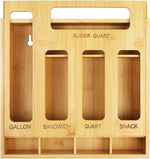 Bamboo Food Storage Bags Container Organizer with Slider, Kitchen Plastic Bags Storage Compatible with Gallon, Quart, Sandwich & Snack Variety Size Bags