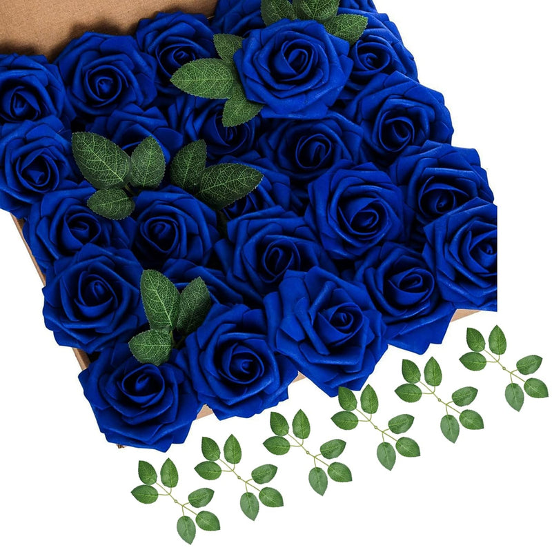 Royal Blue Roses (Near Navy Blue) Artificial Fake Rose Flowers 50 Pcs W/Stem F