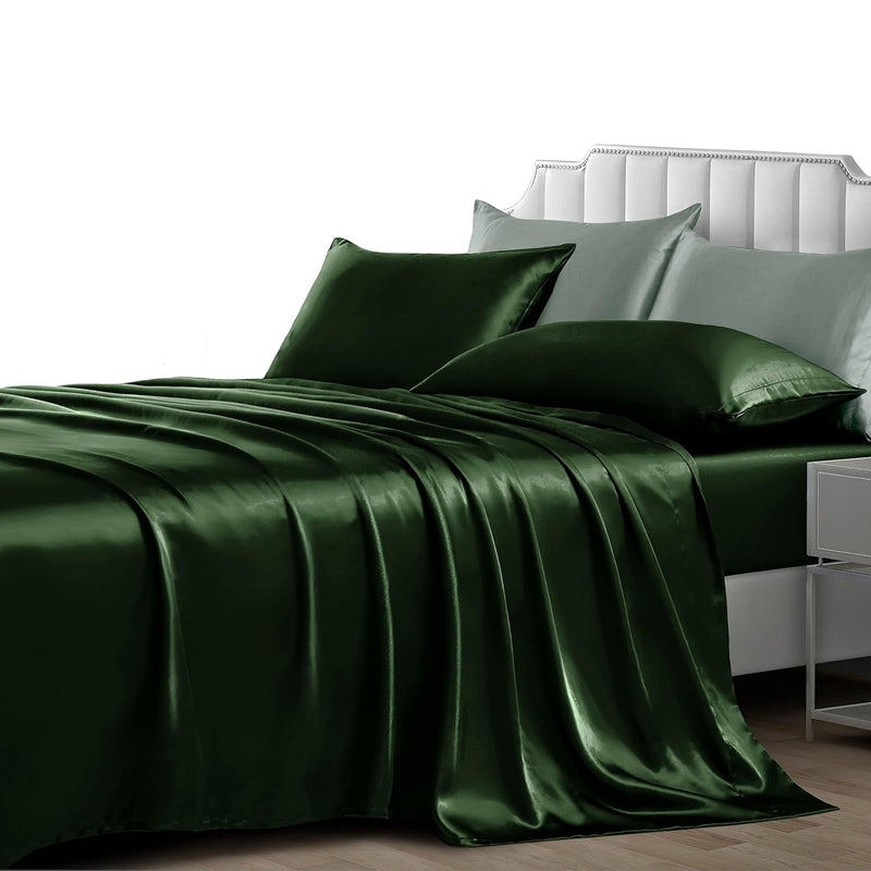 4 Pieces Satin Sheets Full, Silky Satin Sheet Sets With 1 Fitted Sheet, 1 Flat