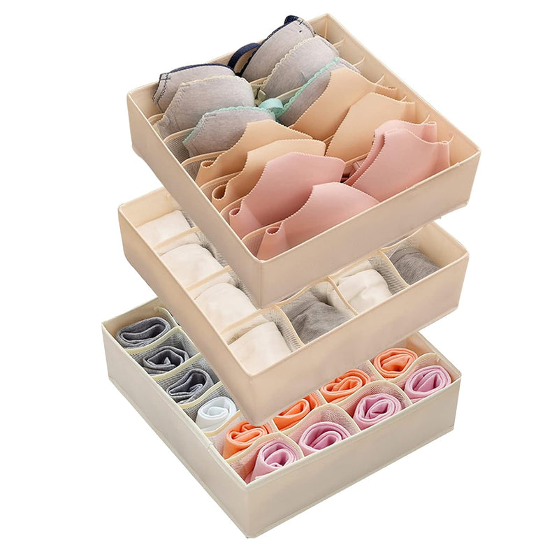 Bra Socks Underwear Organizer 3 Pack, Foldable Closet Organizer Drawer Soft Fabr