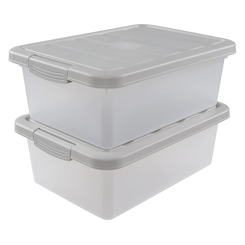 Clear Storage Bin With Lid, Plastic Stackable Container Organizer, Medium-14 Qua