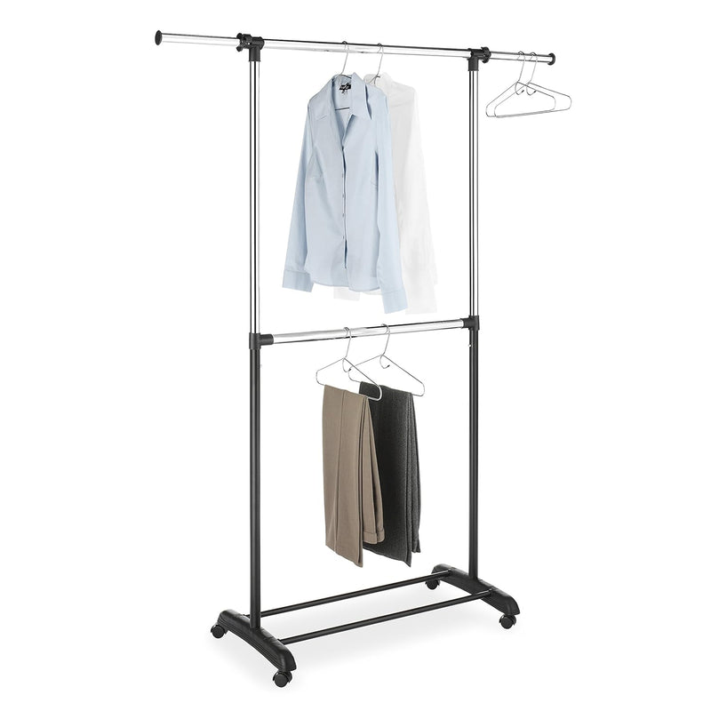 Adjustable 2-Rod Garment Rack - Rolling Clothes Organizer - Black And Chrome