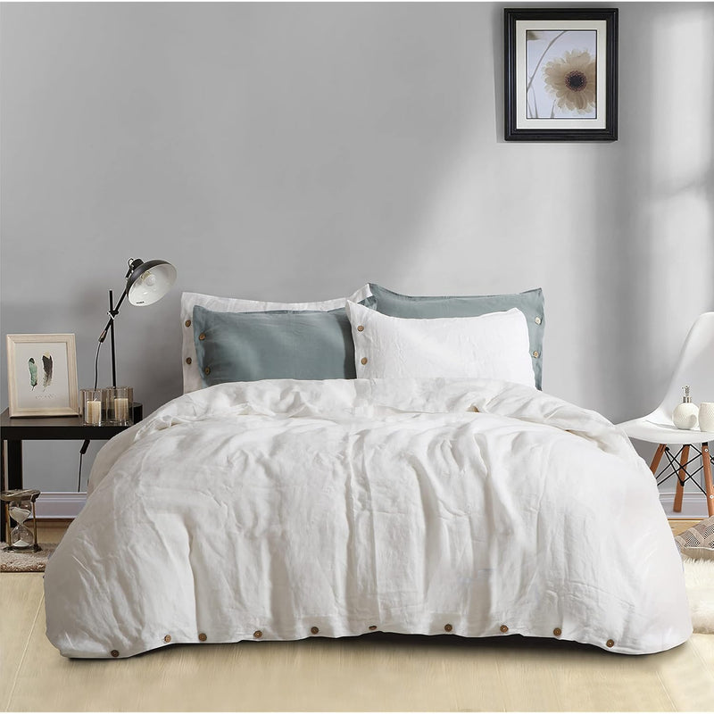 Linen Duvet Cover Queen Size, 100% Stonewashed French Linen Duvet Cover Set, 3