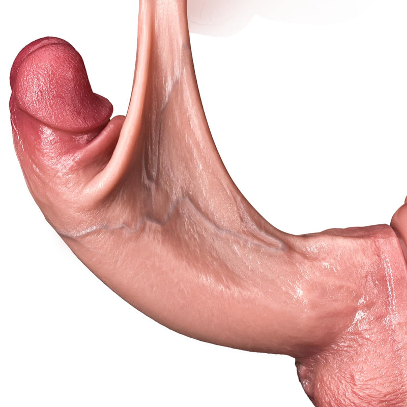 Realistic Movable Foreskin Dildo Sex Toys, 9.5" Dual Density Silicone Lifelike Thick Dildo With Squeezable Balls For G Spot And Anal Play, Strong Suction Cup Dildos Adult Toy For Women Men Couples