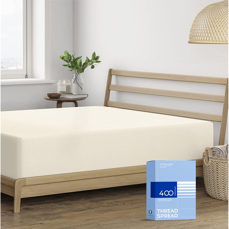 400 Thread Count 100% Cotton Fitted Sheet Only, Ivory King Fitted Sheet, Long