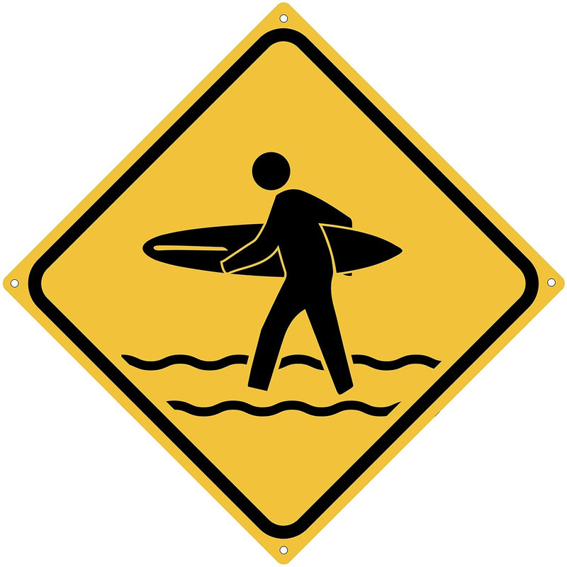 Surfer Crossing 12" X 12" Tin Road Sign Beach Home Bar Hang Ten Surf'S Up Deco