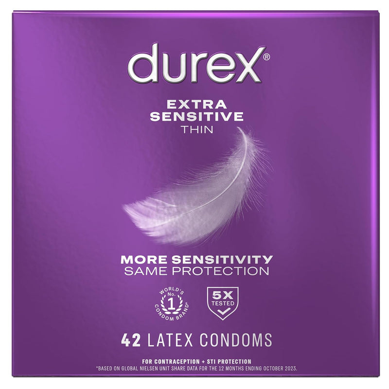 Condoms, Red Extra Sensitive, Ultra Fine, Extra Lubricated Natural Rubber Latex Condoms For Men, 42 Count, Fsa & Hsa Eligible