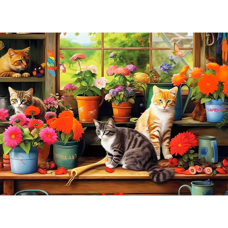 500 Piece Puzzle For Adults Cats And Flowers Recycled Cardboar Jigsaw Puzzl
