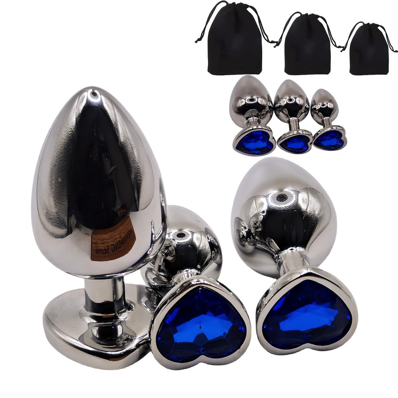 Metal Anal Plug Set, 3Pcs - Sex Toys For Adults, Premium Adult Toys, Durable Anal Toys For Beginners To Advanced Users Blue