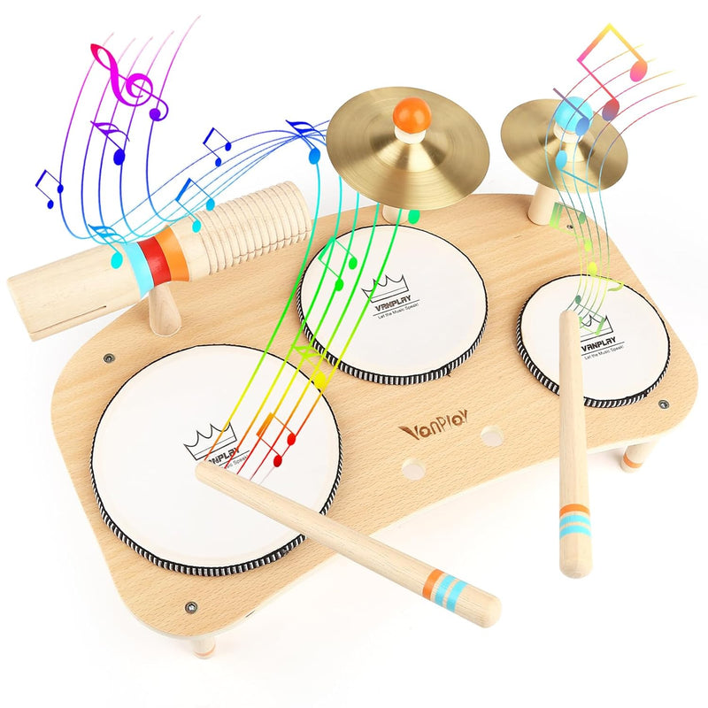 Kids Drum Set For Toddlers 1 3, All In One Musical Instruments Wooden Music