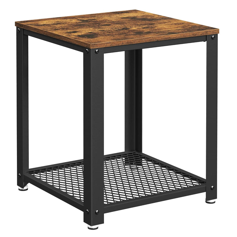 Side Table, 2-Tier Nightstand, End Table With Mesh Shelf, Steel Frame, Adjusta