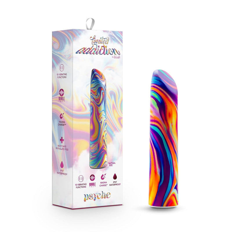 Blush 4" Limited Addiction Psyche Power Vibe Rainbow Vibrator, 10 Rumbotech Powerful Rumbly Vibes, Satin Smooth Feel, Chargeable, Ipx7, Multi Speed Clitoral Vibrating Women Men Couples Adult Sex Toy