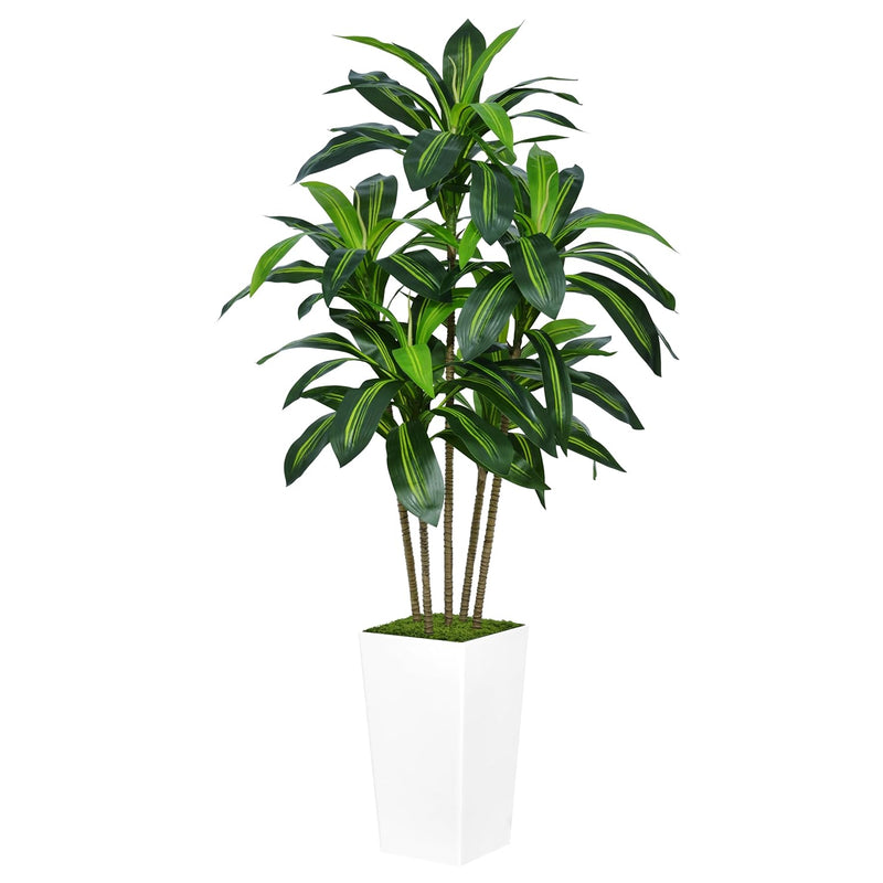 Artificial Dracaena Tree 5Ft - Faux Tree With White Tall Planter - Fake Tropic