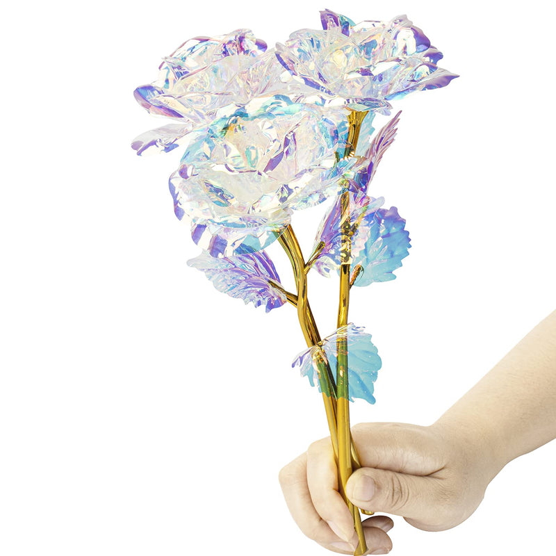 10 Pcs 24K Colorful Gold Rose Forever Preserved Long Stem Rose Artificial Flow