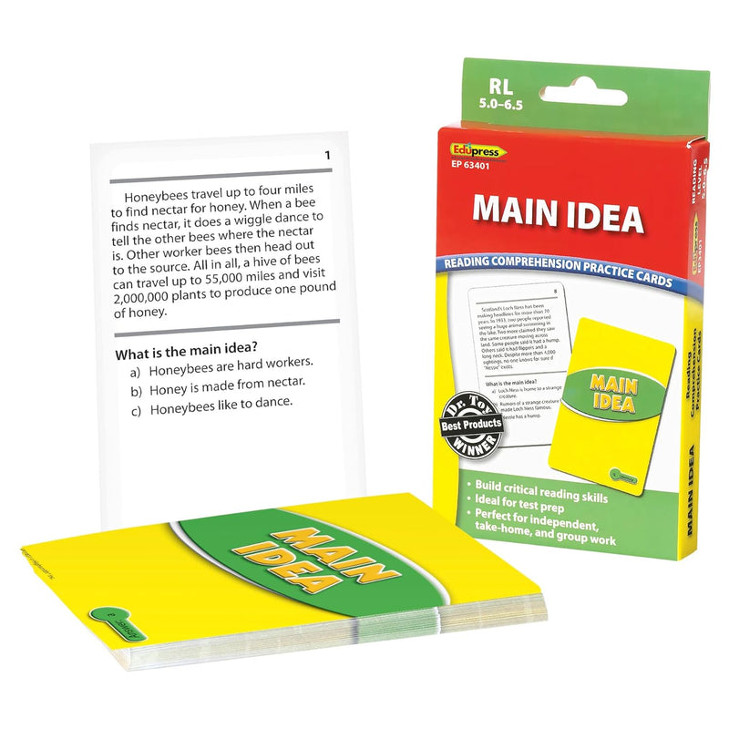 Edupress Reading Comprehension Practice Cards, Main Idea, Green Level (EP63