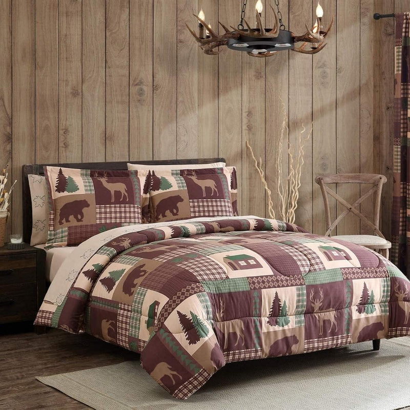 Aubrie Home Accents Cozy Cabin 7-Piece Queen Comforter Microfiber Bed-In-A-Bag