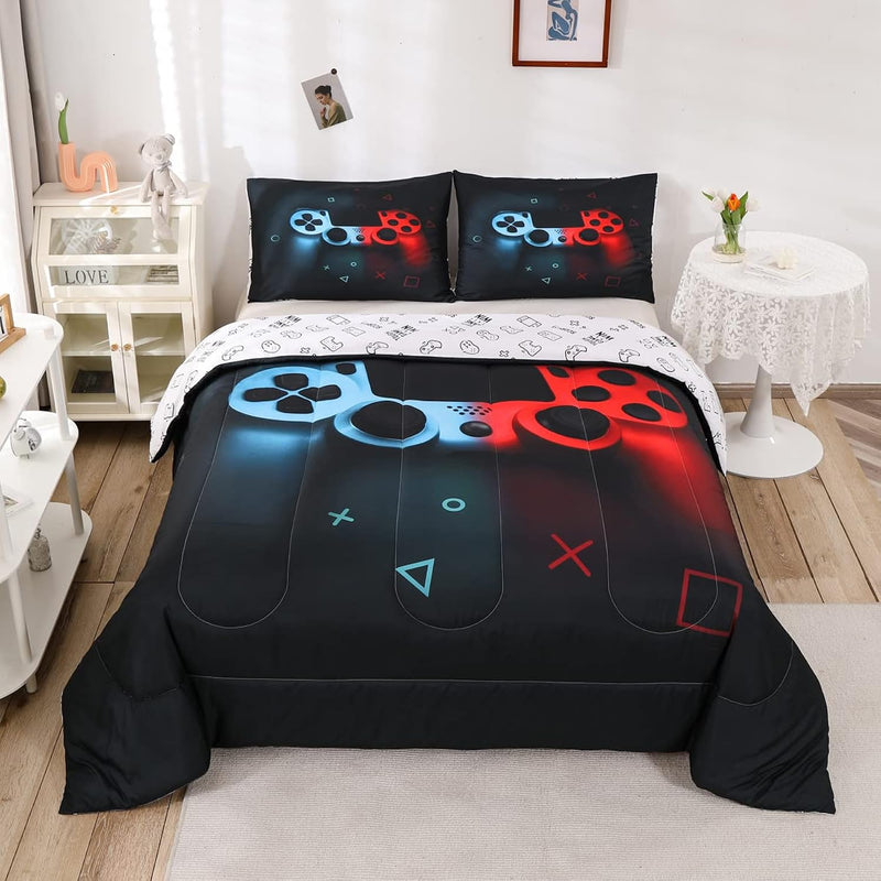 Boys Gamepad Comforter Set Queen,Play Gamer Bedding Set Kid Young Man Video Ga