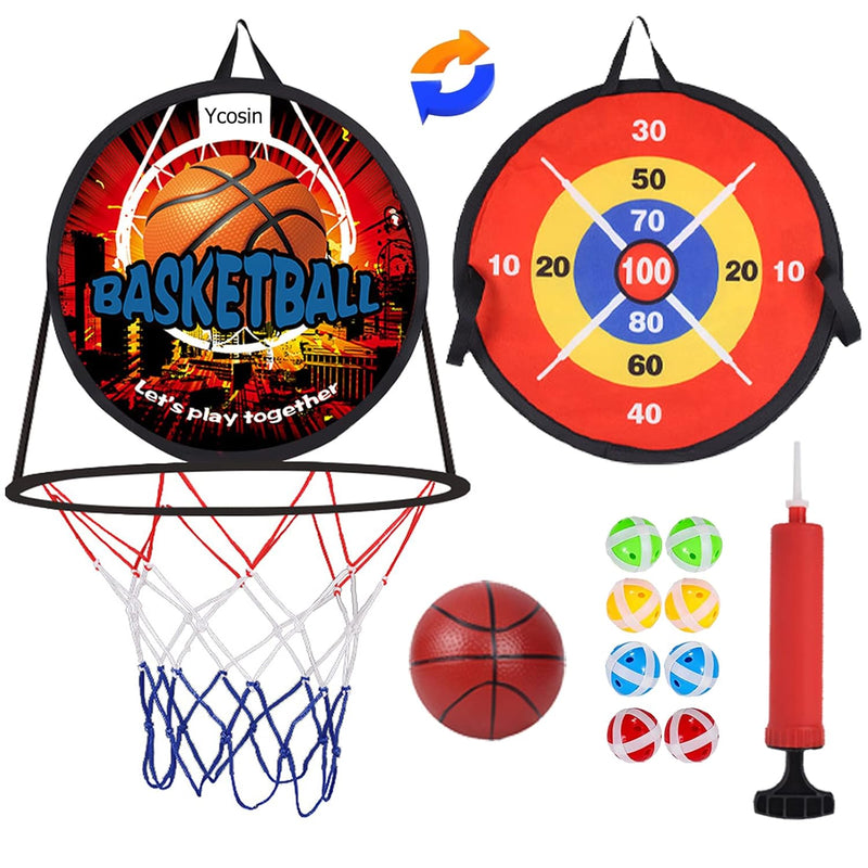 2 In 1 Basketball Hoop And Dart Board, 14" Dart Board For Kids, Basketball