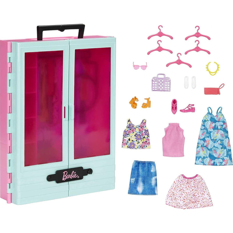 Barbie Closet Playset with 3 Outfits, Styling Accessories & Hangers, Mix &
