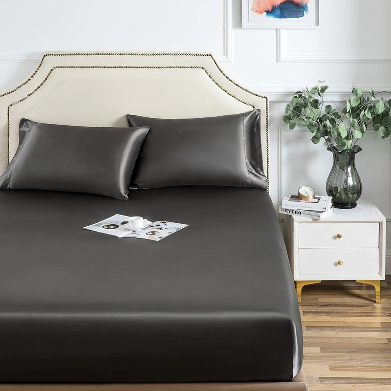 Satin Fitted Sheet, Queen Fitted Sheet Only, 1 - Piece Ultra Soft Deep Pocket