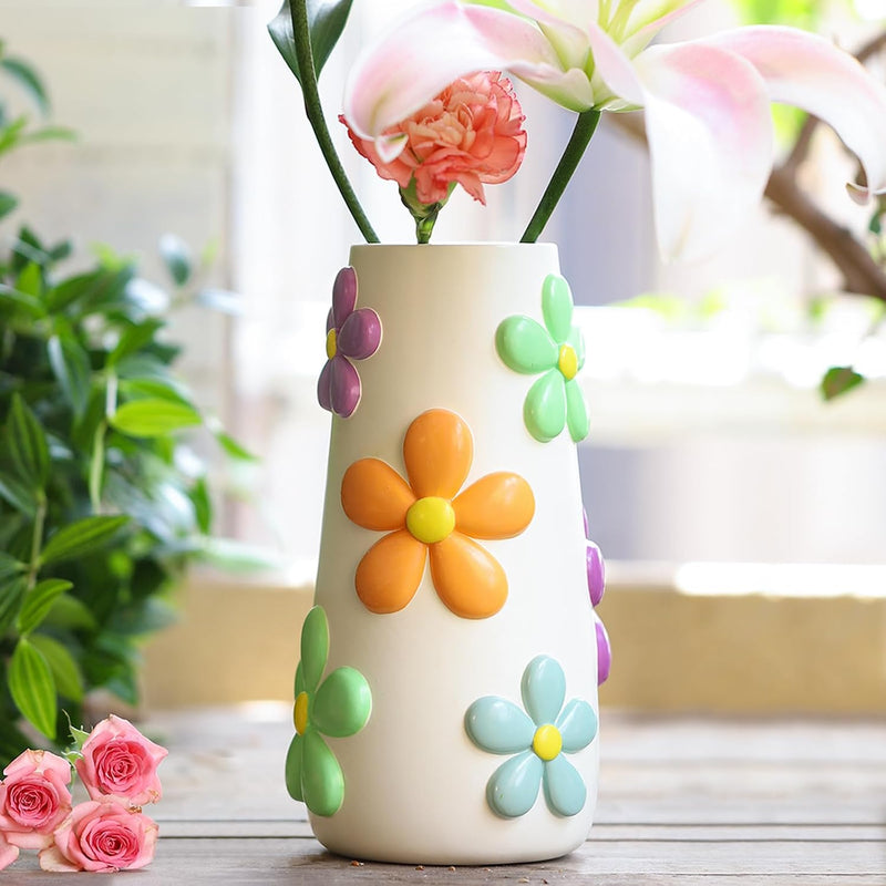 Pastel Flowers Vase For Flower, 8-Inch-Tall Rainbow Funky Mushroom Decor, Ecle