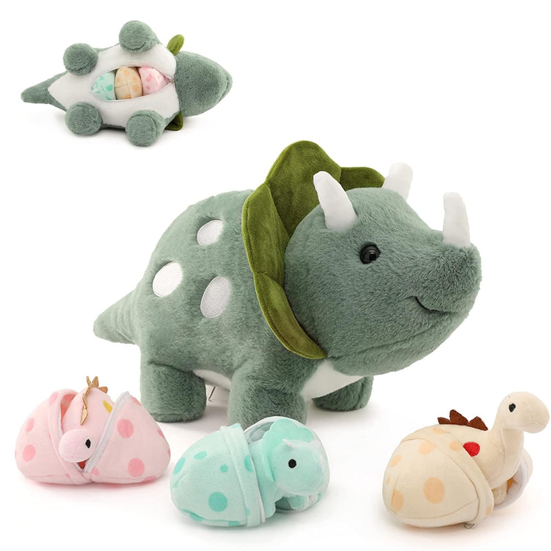 17.6In Plush Dinosaur Stuffed Animals,A Mommy Dinosaur With 3 Baby Dinosaur