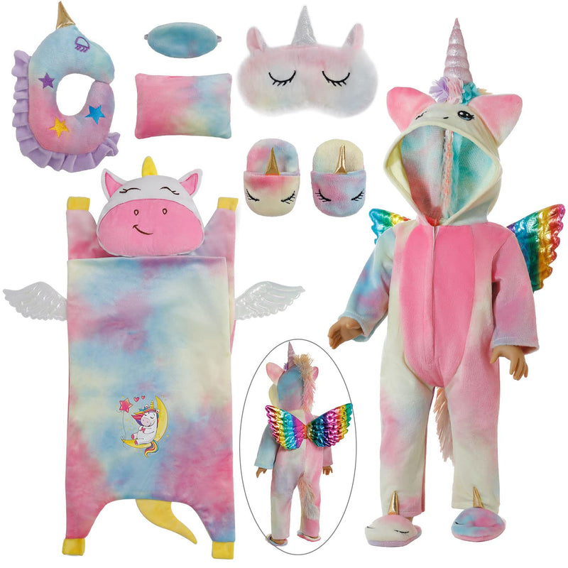 Girl 18 Inch Doll Sleeping Bag & Clothes Accessories Set Unicorn Doll Costu