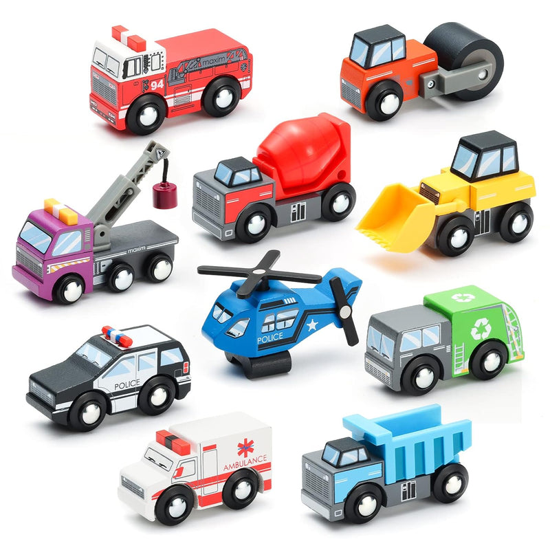 SainSmart Jr. Wooden Train Set Accessories Toy Cars (10 PCS), Compatible wi