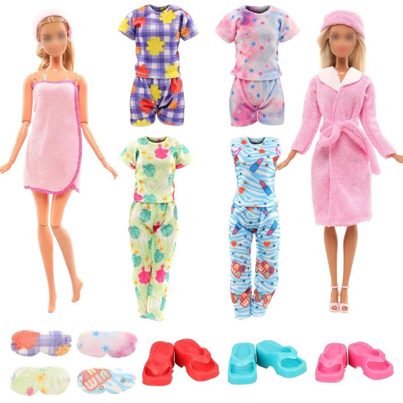 11 Pcs Doll Clothes And Accessories Including 4 Pajamas 1 Bathrobe 1 Bath T