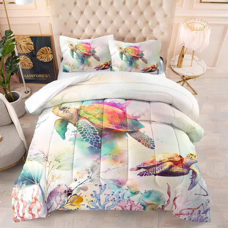 Sea Turtle Comforter Set Twin Size,Tie Dye Ocean Turtle Bedding Set For Kids,O