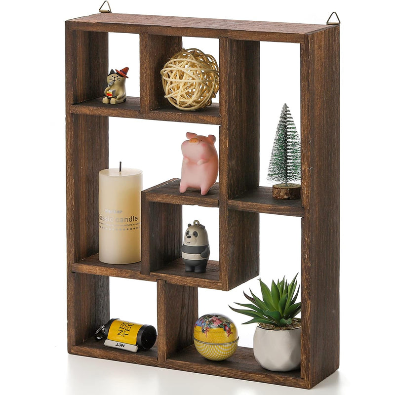 Wood Shadow Box, 15" X 12" Cubes Display Shelf, Freestanding & Wall Mountable