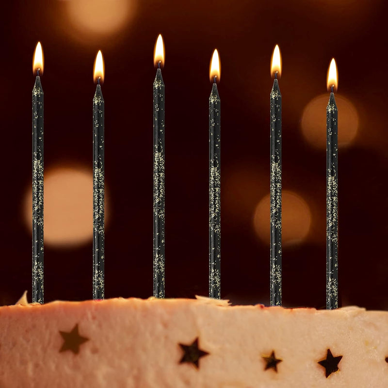 24 Pieces Birthday Cake Candles Long Thin Cupcake Candles Metallic Cake Topper