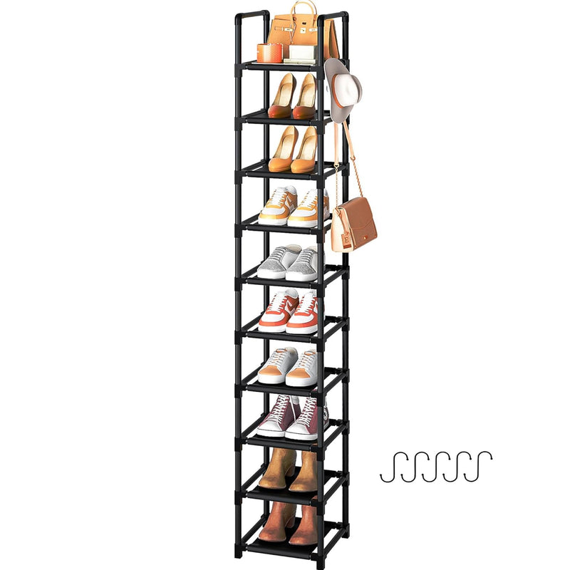 Tall Shoe Rack Narrow 10Tier Shoe Racks Organizer For Closet 10-15Pairs, Storage