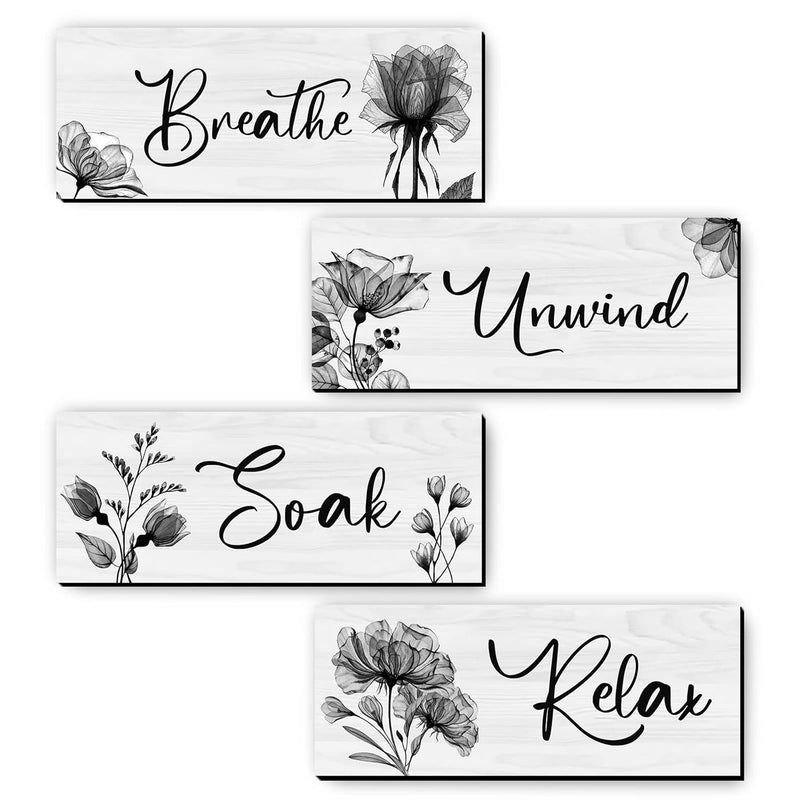 4 Pieces Bathroom Wall Art Rustic Farmhouse Decor Sign Relax Soak Unwind Breat