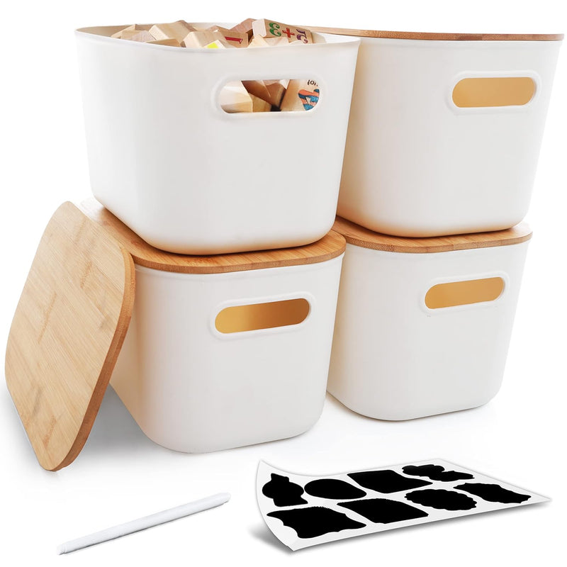 Citylife 4 Pcs Storage Bins With Bamboo Lids Plastic Storage Containers For Orga