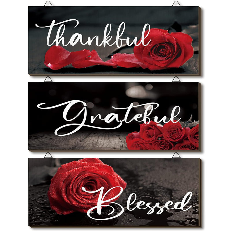3 Pieces Rose Wooden Wall Decor Thankful Grateful Blessed Wooden Signs Inspira
