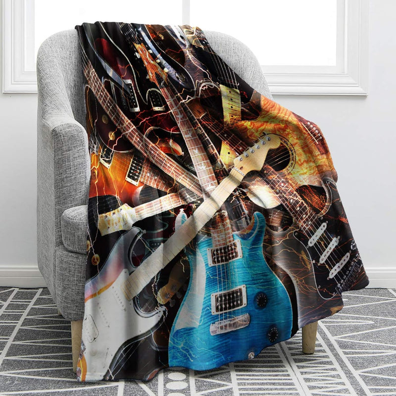 Music Guitar Blanket Print Throw Blanket Soft Warm For Kids Adults Travelling